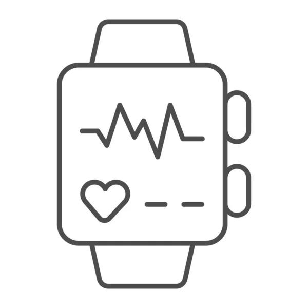 Montre intelligente avec icône de ligne mince de fréquence cardiaque, concept de régime, montre intelligente avec panneau d'application de santé sur fond blanc, icône de suivi de forme physique dans le style de contour pour la conception mobile et web. Graphiques vectoriels. — Image vectorielle