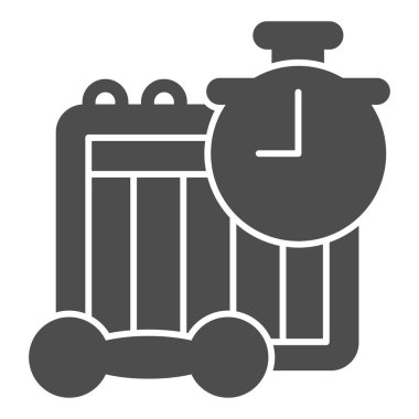 Saat ve halterli sağlam simge, diyet konsepti, beyaz arka planda spor takvimi işareti, mobil tasarım için glifte sağlıklı yaşam tarzı takvimi simgesi. Vektör grafikleri.