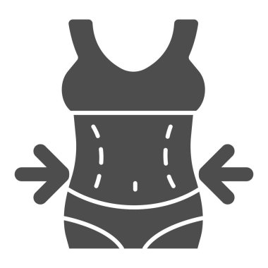 Kadınların belinde sert oklar, diyet kavramı, beyaz arka planda ince diyet işareti, mobil konsept ve web tasarımı için glifte kilo kaybı ikonu. Vektör grafikleri.