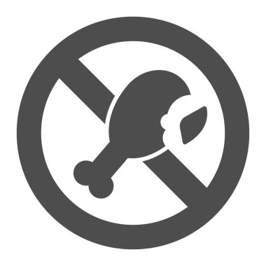 Yasaklanmış yağlı tavuk bacağı katı ikon, diyet konsepti, beyaz arka planda kızarmış tavuk budu ile yasaklı tabela, mobil ve web için glifli sağlıklı beslenme sembolü. Vektör grafikleri.