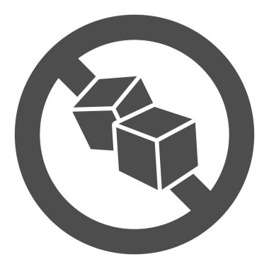 Şeker işareti yok, diyet konsepti yok, beyaz zemin üzerinde şeker diyeti tabelası yok, şekersiz etiketi yok, mobil tasarım için glifli ürün simgesi eklenmemiş, web tasarımı. Vektör grafikleri.