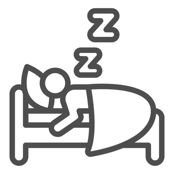 Hombre durmiendo en el icono de la línea de la cama, concepto de dieta, Dormir signo de la persona en el fondo blanco, icono de sueño saludable en el estilo de esquema para el concepto móvil y diseño web. Gráficos vectoriales. — Vector de stock