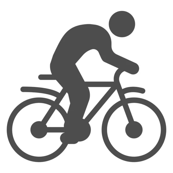 Чоловік на велосипеді тверда ікона, спортивна концепція, знак силуету велосипедиста на білому тлі, людина їде на велосипеді значок в стилі гліф для мобільного концепту та веб-дизайну. Векторна графіка . — стоковий вектор