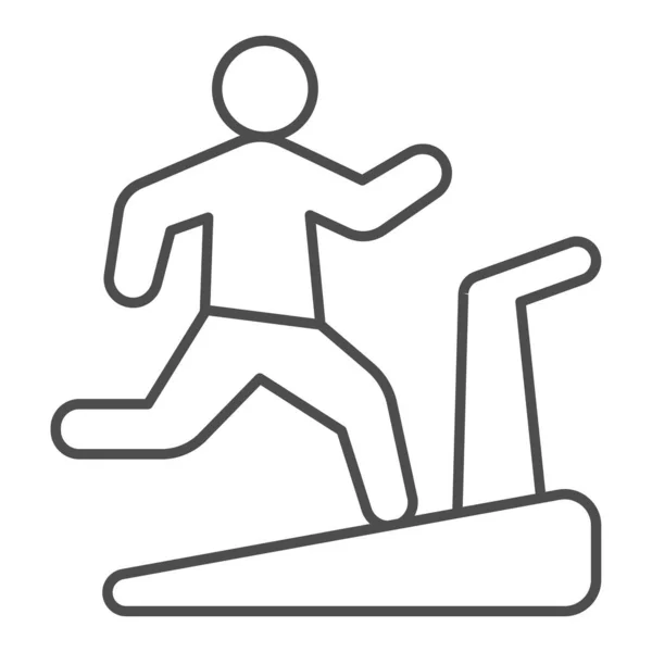 Mann auf Laufband Thin Line Symbol, Diätkonzept, Fitnessgerät Zeichen auf weißem Hintergrund, Mann läuft auf Laufband Symbol in Umriss Stil für mobiles Konzept und Web-Design. Vektorgrafik. — Stockvektor