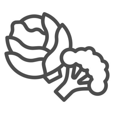 Lahana ve brokoli çizgisi ikonu, diyet konsepti, beyaz arka planda sebze tabelası, mobil konsept ve web tasarımı için ana hatlı taze lahana ve brokoli ikonu. Vektör grafikleri.