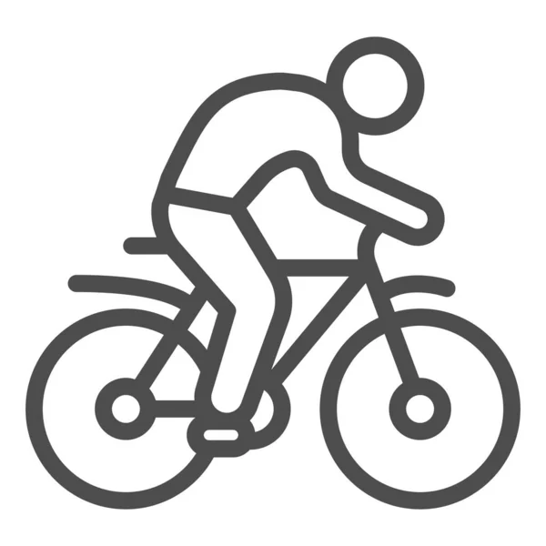 Muž na kole ikona linie, sportovní koncept, silueta cyklista znak na bílém pozadí, osoba jezdí na kole ikona v obrysu stylu pro mobilní koncept a web design. Vektorová grafika. — Stockový vektor