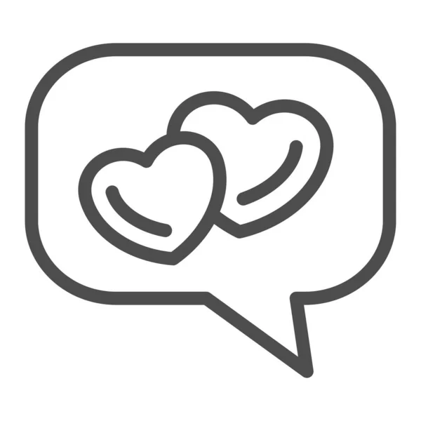 Icono de línea de mensaje de amor, concepto del día de San Valentín, signo de burbuja de dos corazones en el habla sobre fondo blanco, icono de diálogo de amor en el estilo de esquema para el concepto móvil y el diseño web. Gráficos vectoriales. — Vector de stock