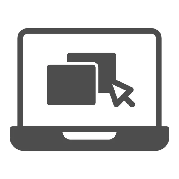 Laptop mit Fenster und Zeiger solide Symbol, Online-Bildungskonzept, Website auf Laptop-Schild auf weißem Hintergrund, mehrere Web-Seite auf dem Bildschirm Symbol in Glyph-Stil für mobile. Vektorgrafik. — Stockvektor