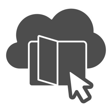 Çevrimiçi bulut katı ikonu, çevrimiçi eğitim konsepti, beyaz arkaplanda Online Kütüphane tabelası, mobil ve web tasarımı için sembol şeklinde bulut simgesi olan okul kitabı. Vektör grafikleri.