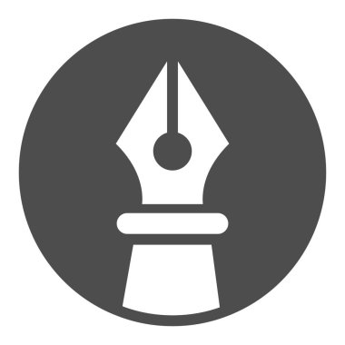 Daire şeklinde sert mürekkep kalemi, çevrimiçi eğitim konsepti, beyaz arka planda dolmakalem işareti, mobil konsept ve web tasarımı için eski mürekkep kalem simgesi. Vektör grafikleri.