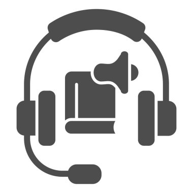 Kulaklık, sağlam bir ikon, çevrimiçi eğitim konsepti, podcast dinleme ya da beyaz arka planda elektronik öğrenme işareti, kulaklık simgesi şeklinde kulaklık. Vektör.