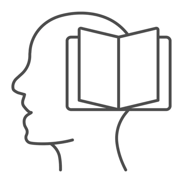 Libro abierto e ícono de línea delgada de cabeza humana, concepto de educación en línea, signo de conocimiento en fondo blanco, ícono de cabeza humana y libro en estilo de esquema para el diseño móvil y web. Gráficos vectoriales. — Archivo Imágenes Vectoriales