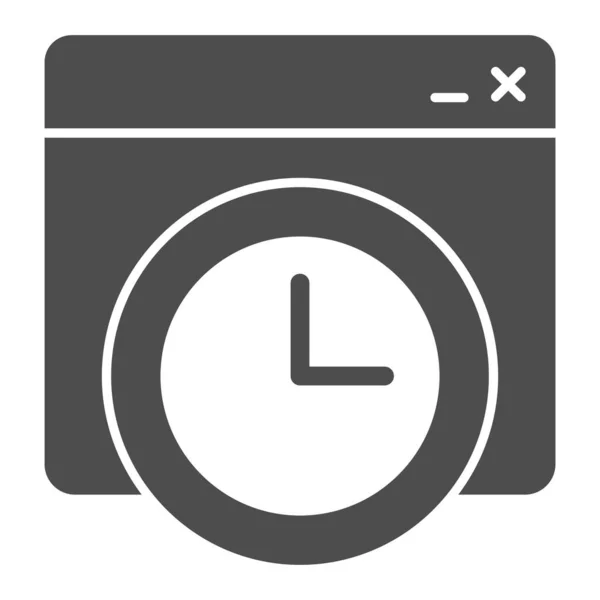 웹 사이트 window with clock solid icon, online education conception, Page loading speed banner sign on white background, 웹 페이지 with clock icon in glyph style for mobile, web. 벡터 그래픽. — 스톡 벡터