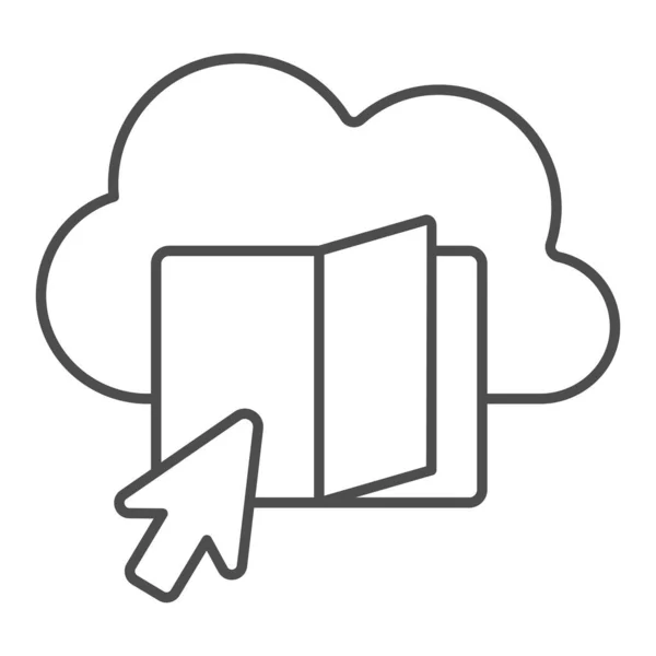 Çevrimiçi bulut ince çizgi ikonu, çevrimiçi eğitim konsepti, beyaz arkaplanda Online Kütüphane tabelası, mobil ve web tasarımı için ana hatlı bulut simgesi olan okul kitabı. Vektör grafikleri. — Stok Vektör