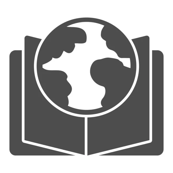 オープンブックと惑星地球固体アイコン、オンライン教育の概念、白の背景にグローバル教育のサイン、モバイルとウェブデザインのためのグリフスタイルで本と地球のアイコン。ベクトルグラフィックス. — ストックベクタ