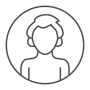 Çemberin ince çizgi ikonu, çevrimiçi eğitim konsepti, beyaz arka planda erkek avatar profili tabelaları, mobil ve web tasarımı için ana hatlı siluet simgesi. Vektör grafikleri.