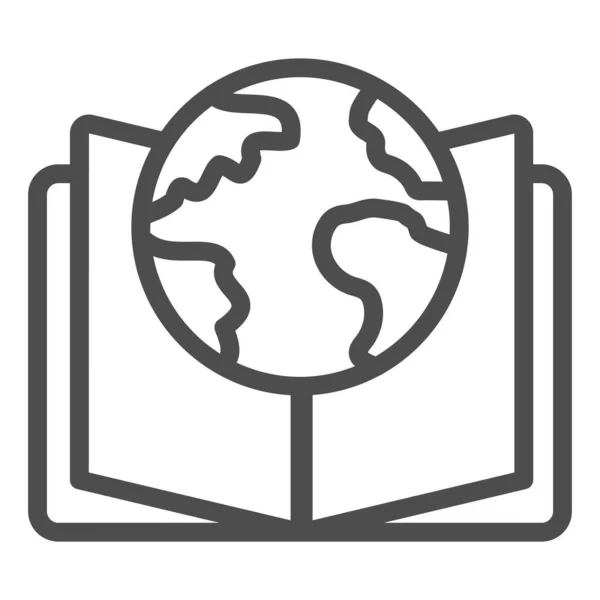 オープンブックと惑星地球線のアイコン、オンライン教育の概念、モバイルとウェブデザインのアウトラインスタイルで白地にグローバル教育のサイン、本と地球のアイコン。ベクトルグラフィックス. — ストックベクタ