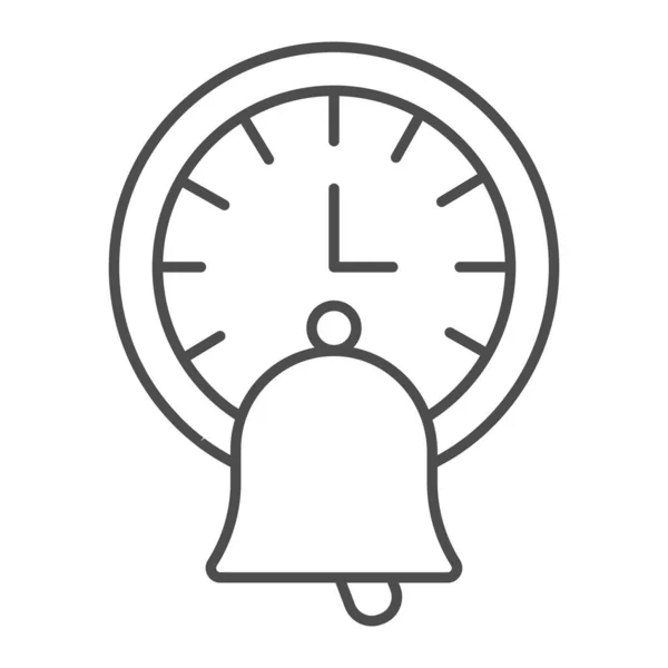 Cloche de l'école et l'icône de la ligne mince horloge, concept d'éducation en ligne, panneau de pause scolaire sur fond blanc, sonnerie cloche et icône de montre dans le style de contour pour mobile et web. Graphiques vectoriels. — Image vectorielle