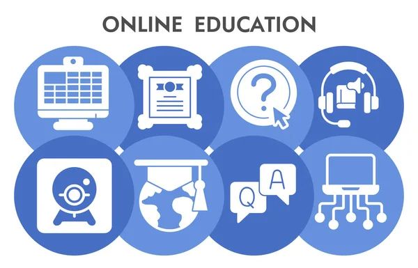 Educación en línea moderna Plantilla de diseño infográfico con iconos. Estudio global Visualización infográfica en diseño de burbujas sobre fondo blanco. Ilustración vectorial creativa para infografía. — Vector de stock