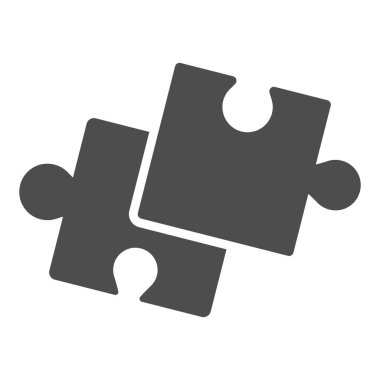 İki parça yapboz somut simge, başlangıç konsepti, beyaz arkaplanda bulmaca oyunu işareti, mobil konsept ve web tasarımı için iki yapboz bölümü simgesi. Vektör grafikleri.