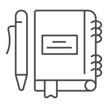 Kalem ince satır simgesi, başlangıç konsepti, beyaz zemin üzerinde kalem işareti olan Not Defteri, mobil konsept ve web tasarımı için ana hatlı ped simgesi yazma. Vektör grafikleri.