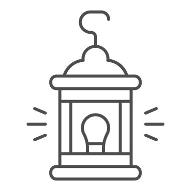 Kancalı ince çizgi ikonu, haşere kontrol kavramı, beyaz arka planda gaz lambası tabelası, mobil konsept ve web tasarımı için ana hatlı klasik kamp feneri ikonu. Vektör grafikleri.