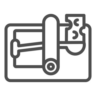 Peynir çizgisi ikonlu fare kapanı, böcek kontrol konsepti beyaz arka planda fare kapanı işareti, kemirgenler mobil konsept ve web tasarımı için ana hatlı ikon yemi. Vektör grafikleri.