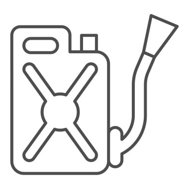 Hortum ince çizgi ikonlu teneke kutu, haşere kontrol konsepti, beyaz arka planda huni yakıt tabelası, mobil konsept ve web tasarımı için tasarlanmış metal benzin ikonu kutusu. Vektör grafikleri.