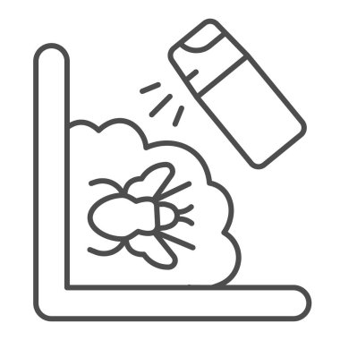 Böcek spreyi, ince çizgi ikonu, böcek kontrol konsepti, beyaz arka planda sivrisinek spreyi işareti, mobil konsept ve web tasarımı için ana hatlarda anti pire şişe ikonu. Vektör grafikleri.