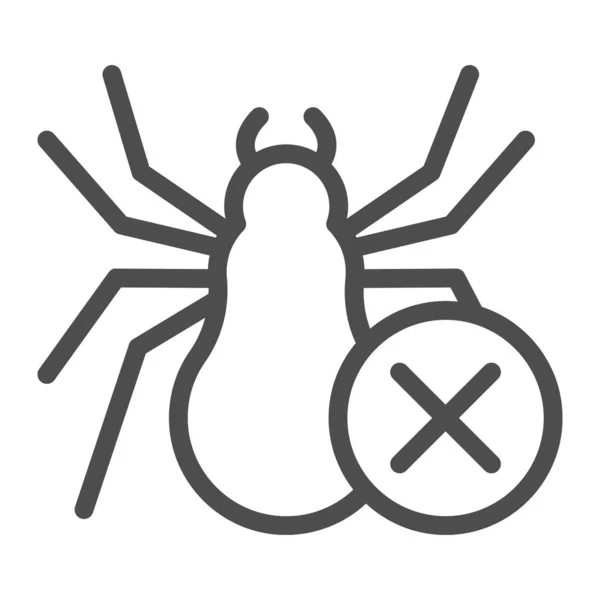 クモと禁止のシンボルラインアイコン、害虫駆除の概念、白の背景に反タランチュラ記号、モバイルコンセプトとウェブデザインのアウトラインスタイルのクモのアイコンはありません。ベクトルグラフィックス. — ストックベクタ