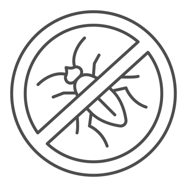 İnce çizgi ikonu yok, böcek kontrol konsepti yok, beyaz arka planda parazit uyarısını durdurun, mobil konsept ve web tasarımı için ana hatlı böcek ikonu. Vektör grafikleri. — Stok Vektör
