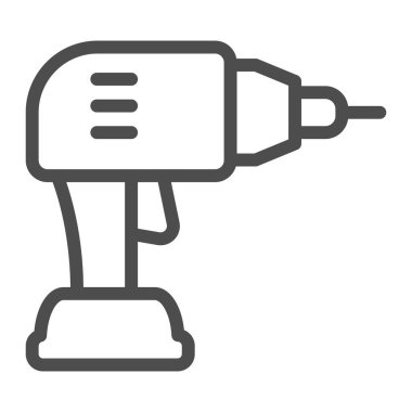 Elektrik sondaj hattı ikonu, çalışma günü konsepti, beyaz arka planda tornavida imzası, mobil konsept ve web tasarımı için ana hatlı el matkabı simgesi. Vektör grafikleri.