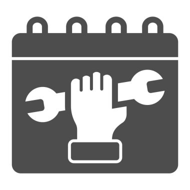 İşçi bayramı takvimi katı ikonu, çalışma günü konsepti, beyaz arka planda Uluslararası İşçi Bayramı tabelası, mobil ve web için el yazısı şeklinde anahtar ikonu olan takvim. Vektör grafikleri.