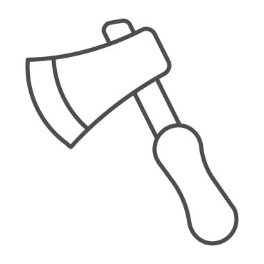 Ax ince çizgi simgesi, İşçi Bayramı konsepti, beyaz arka planda odun kesme aracı, Axe simgesi mobil konsept ve web tasarımı için tasarım. Vektör grafikleri.