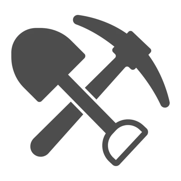 Lopata a Pickaxe pevná ikona, koncept pracovního dne, krumpáč a lopata zkřížený symbol na bílém pozadí, ikona důlního zařízení v glyfovém stylu pro mobilní a web design. Vektorová grafika. — Stockový vektor
