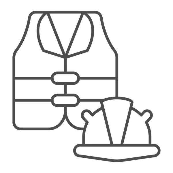 Значок тонкой линии шлема и жилета, концепция рабочего дня, рабочая одежда для вывески "Строитель" на белом фоне, иконка "Рабочий мундир" в стиле набросков для мобильной концепции и веб-дизайна. Векторная графика. — стоковый вектор