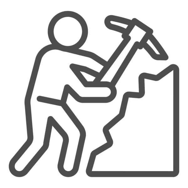 Шахтер с иконкой линии кирки, концепция трудового дня, куча угля и человек с киркой на белом фоне, иконка Шахтера в стиле наброска для мобильной концепции и веб-дизайна. Векторная графика. — стоковый вектор