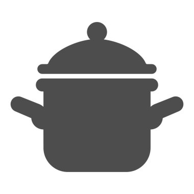 Katı kapaklı tencere, Şükran Günü konsepti, beyaz arka planda güveç tabelası, mobil konsept ve web tasarımı için glifli simge. Vektör grafikleri.