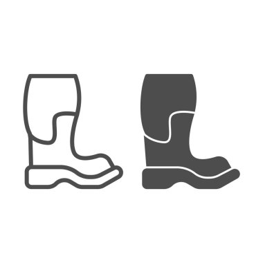 Lastik çizme çizgisi, katı ikon, Şükran Günü konsepti, beyaz arka planda çiftçi su geçirmez ayakkabı tabelası, mobil konsept ve web tasarımı için çizgili çizme simgesi. Vektör grafikleri.