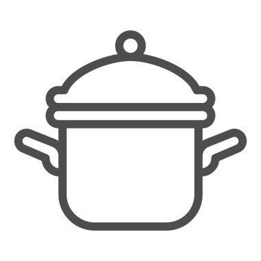 Kapak çizgisi ikonu, Şükran Günü konsepti, beyaz arka planda güveç tabelası, mobil konsept ve web tasarımı için ana hatlı tencere simgesi. Vektör grafikleri.