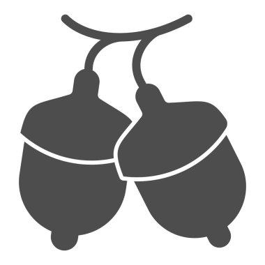 İki meşe palamudu katı ikonu, Şükran Günü konsepti, arka planda meşe dalı işareti, mobil konsept ve web tasarımı için iki meşe palamudu simgesi. Vektör grafikleri.