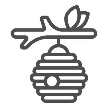 Şube hattı ikonu üzerinde arı kovanı, Şükran Günü konsepti, beyaz arka planda arı kovanı işareti, mobil konsept ve web tasarımı için ana hatlı Bal arısı evi ikonu. Vektör grafikleri.