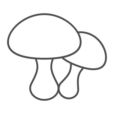 Mantarlar ince çizgi ikonu, Şükran Günü konsepti, beyaz arka planda mantar bitkisi işareti, mobil konsept ve web tasarımı için iki mantar ikonu. Vektör grafikleri.