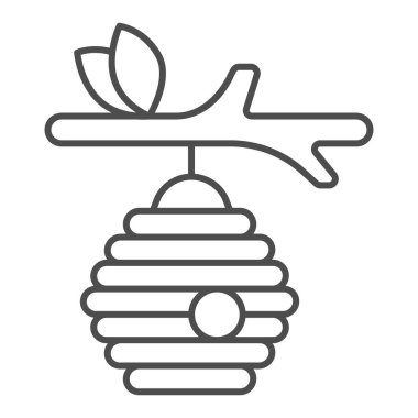 İnce bir çizgi üzerinde arı kovanı, Şükran Günü konsepti, beyaz arka planda arı kovanı işareti, mobil konsept ve web tasarımı için ana hatlı Bal arısı evi ikonu. Vektör grafikleri.