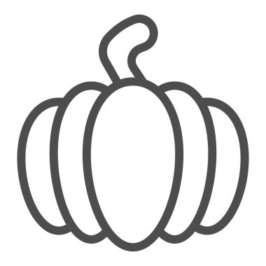 Kabak çizgisi ikonu, Şükran Günü konsepti, beyaz arka planda geleneksel Şükran Günü meyvesi tabelası, mobil konsept ve web tasarımı için ana hatlı balkabağı ikonu. Vektör grafikleri.