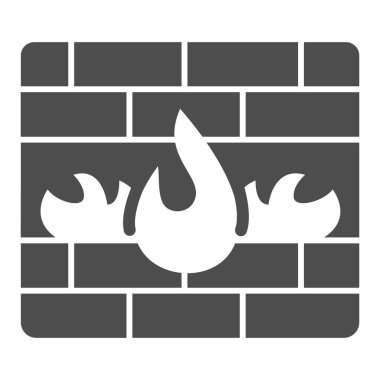 Ateşe dayanıklı ikonlu tuğla duvar, web güvenlik konsepti beyaz arka plandaki saldırı tabelasına karşı güvenlik duvarı, glifte korunmayan siber güvenlik duvarı simgesi. Vektör grafikleri.