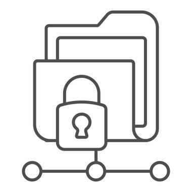 Bağlantı ve kilit ince çizgi simgesi, web güvenlik kavramı, beyaz arkaplanda güvenli veri teknolojisi işareti, cep telefonu için dizin simgesini ana hatlarıyla kilitle, web tasarımı. Vektör grafikleri.
