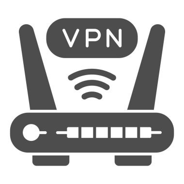 Vpn bağlantısı olan yönlendirici sağlam simge, web güvenlik konsepti, beyaz arkaplanda Sanal Özel Ağ işareti, mobil ve web tasarımı için glifli Vpn Router simgesi. Vektör grafikleri.
