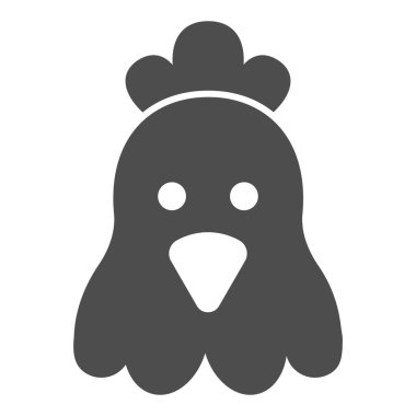 Tavuk kafası katı ikonu, evcil hayvan konsepti, beyaz arka planda tavuk kafası işareti, mobil konsept ve web tasarımı için kabartma şeklinde tavuk ikonu. Vektör grafikleri.