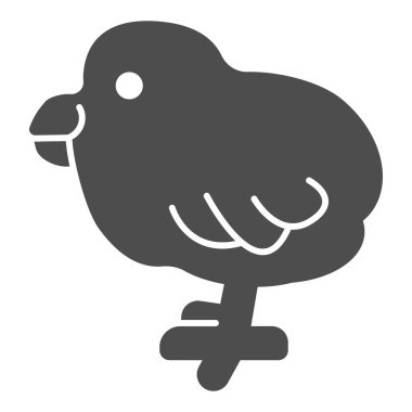 Tavuk katı ikonu, evcil hayvan konsepti, beyaz arka planda küçük kuş işareti, mobil konsept ve web tasarımı için kabartma şeklinde tavuk simgesi. Vektör grafikleri.